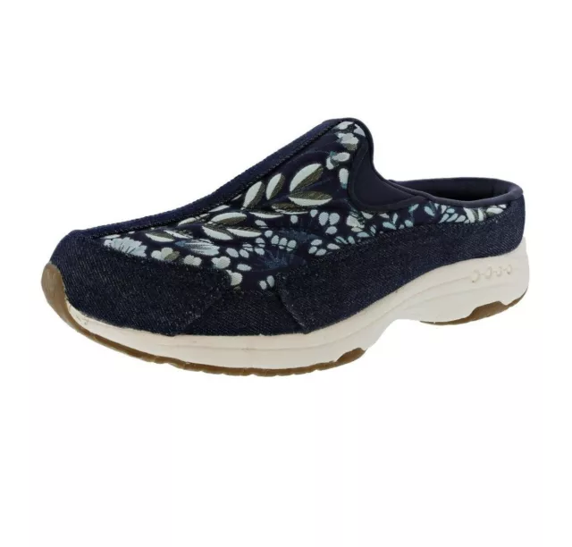 Easy Spirit Women's Travel Time Wide Width Classic Mule Clogs, Blue Floral,  7