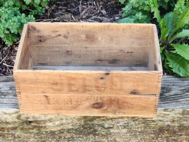 JELLO Dovetail Wood Box Crate Pure Fruit Flavor Leroy NY Advertising Vtg Antique