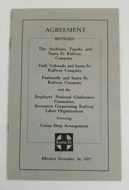 1957 Santa Fe Union Shop Arrangement Booklet - Vintage Railway, Train,  Railroad