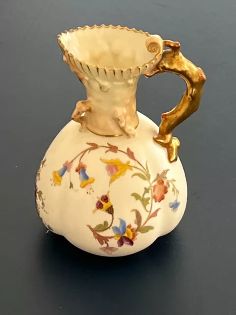 Antique Royal Worcester England Hand Painted Floral Pitcher Ewer 1507 Gilt Trim