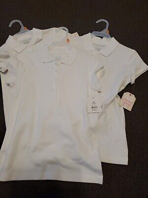 New Girls white polo type  shirt Medium  7 8 faded glory lot of 3