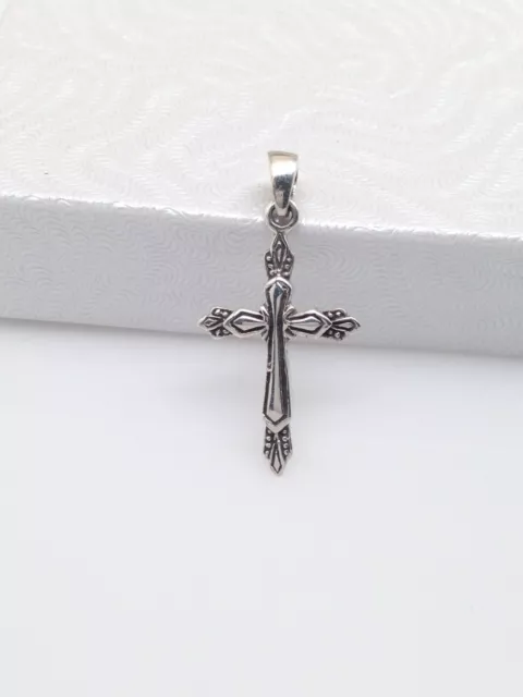 Solid Victorian Cross Pendant 925 Sterling Silver Small 21mm(.083")/28mm(1.10")