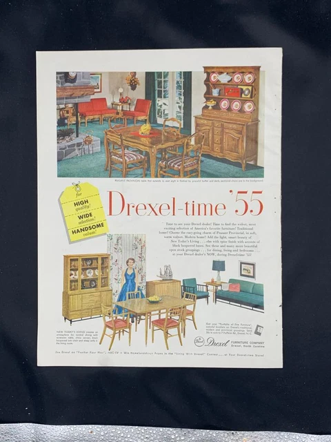 Magazine Ad* - 1955 - Drexel Furniture - Mid Century Modern -Peasant Provincial