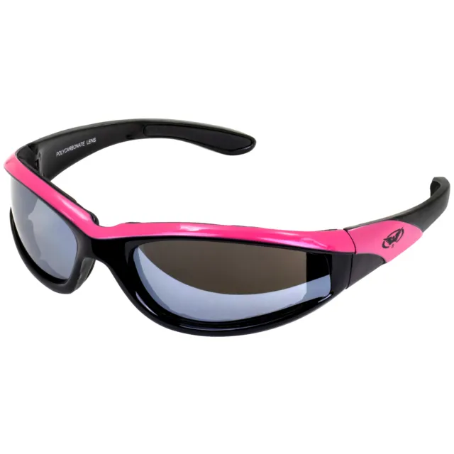 Womens  Pink Padded Motorcycle Riding Sunglasses Flash Mirror Lens With Pouch