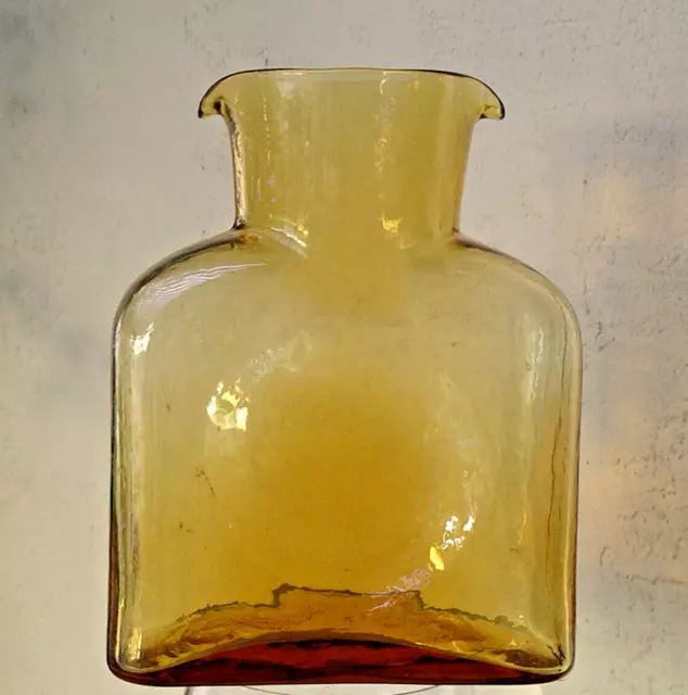 BLENKO Amber / Honey Glass Double Spout Water Bottle 8.5" Carafe Pitcher VTG