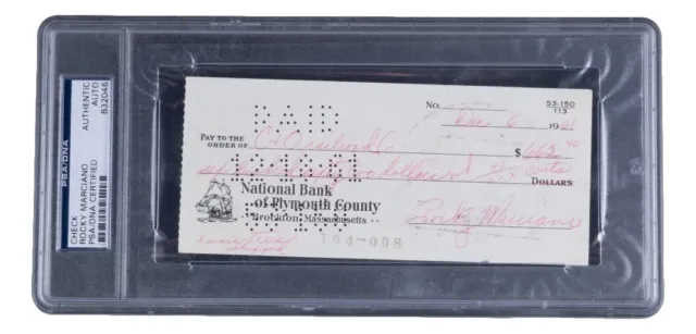 Rocky Marciano Signed Slabbed  Bank Check 12/6/1961 PSA/DNA B32046