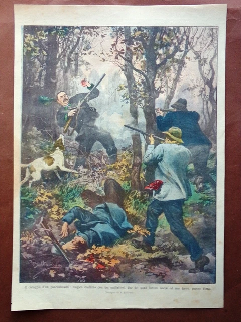 Retrocopertina Domenica Corriere nr. 47 del 1910 Coraggio di Guardaboschi Siena
