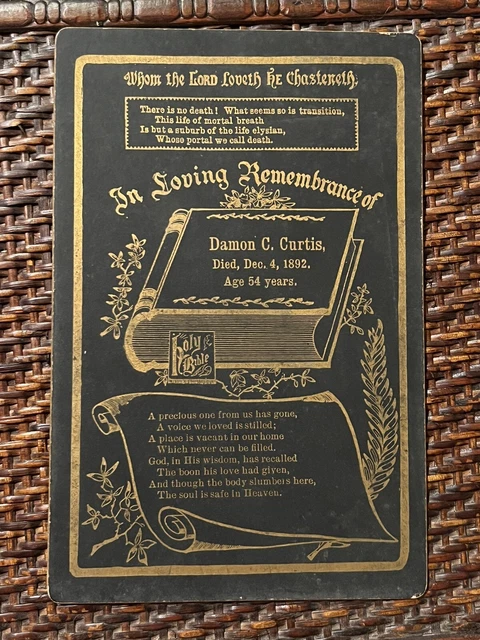 Antique Funeral Cabinet Card Funeral - 1892 Damon C. Curtis