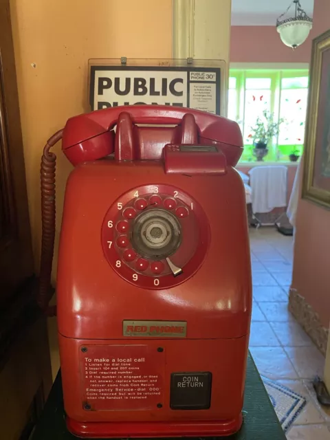 Vintage Red Public Payphone - Dial