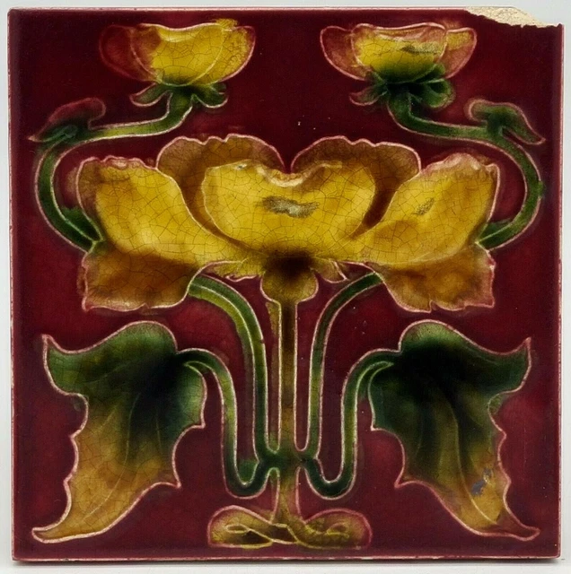 Antique Fireplace Tile Art Nouveau Floral Design T & R Boote Ltd C1905 AE4