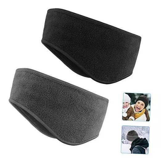 Ear Warmers Headband,  2 Pack Earmuff Headband Fleece Earmuffs Black+Gray