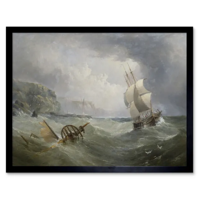 Redmore Shipping Off The Coast In Stormy Sea Painting Art Print Framed 12x16"