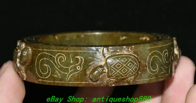 8.3CM Old Chinese Hetian Jade Carved Bird Animal Bracelet Bangle Wristband