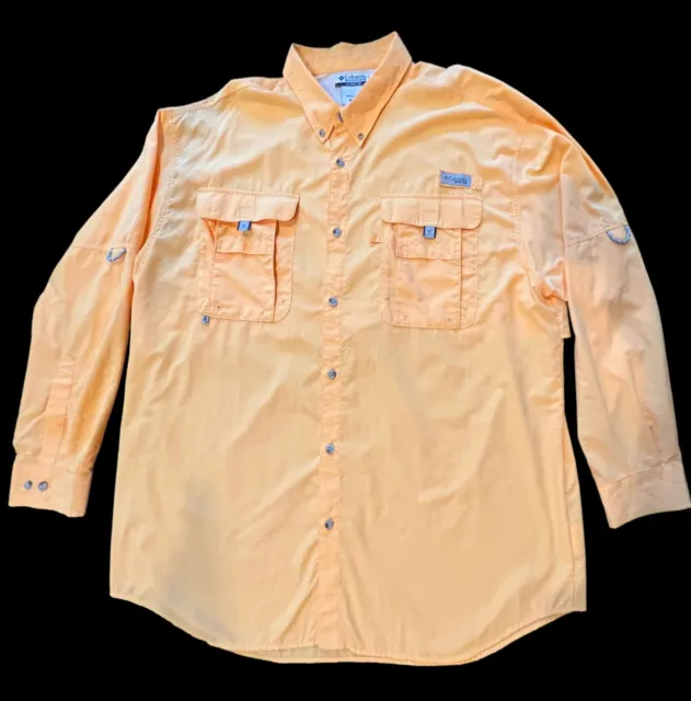 COLUMBIA Performance PFG LS Fishing Outdoor Men's Lined, Vented Orange 2XL Shirt
