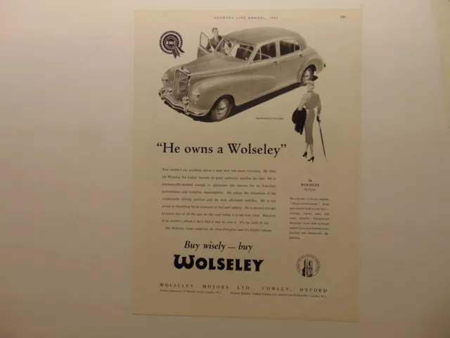 1954 WOLSELEY AUTOMOBILES print ad