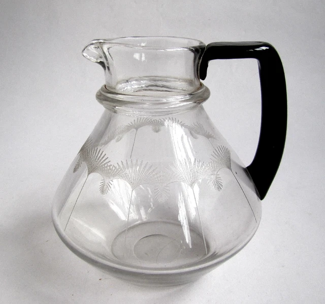 Pichet Ou Vase En Verre Vert – Motif Hibou Et Nid D’abeille, Vintage 8 1/4