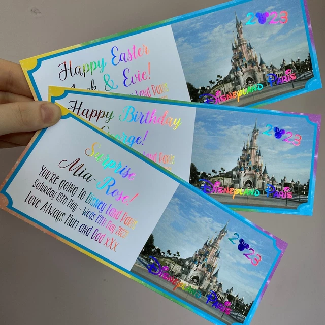 TICKET DISNEYLAND PARIS 2023 2024 FOILED BIRTHDAY surprise Summer