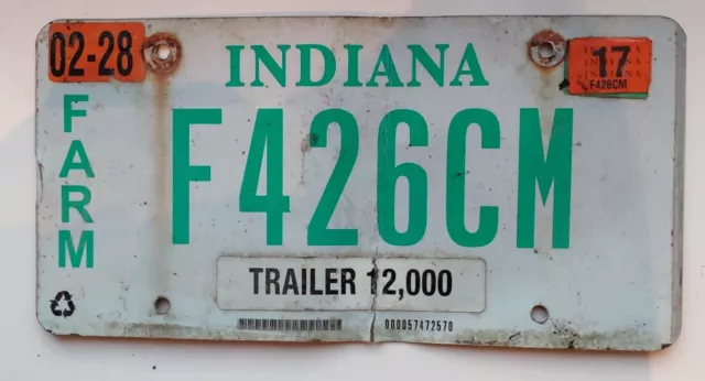 Genuine Indiana American USA Car Number Licence Plate FARM F462CM Trailer 12,000