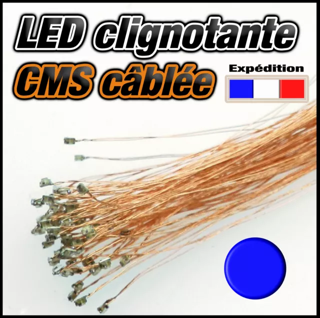 C138B# LED CMS 0805 clignotante bleu- pré cablé fil émaillé  SMD blue