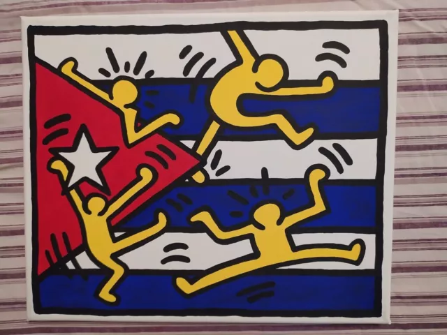 tributo a keith haring - dipinto a mano su tela - pop art .CUBA