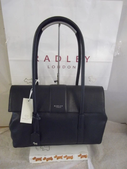 Radley Schultertasche dunkelblau marineblau mittelgrober Reißverschluss Leder Brompton Mews uvp £229