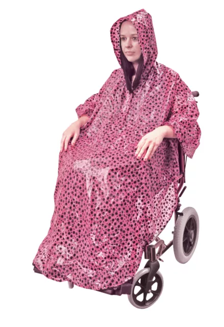 Aidapt Wheelchair Rain Cover Warm Dry Poncho Waterproof Cape Hood Universal Pink