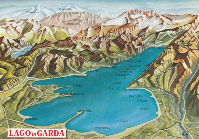 AK MAP, LANDKARTE, Panoramakarte **LAGO DI GARDA - GARDASEE** 13 EUR 1 ...