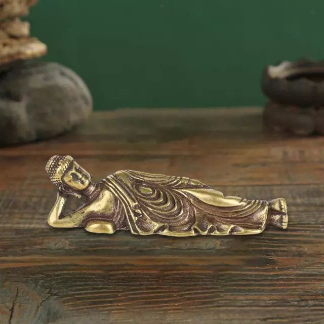 Retro Brass Reclining Buddha Statue Handcrafted Household Decoration Arts