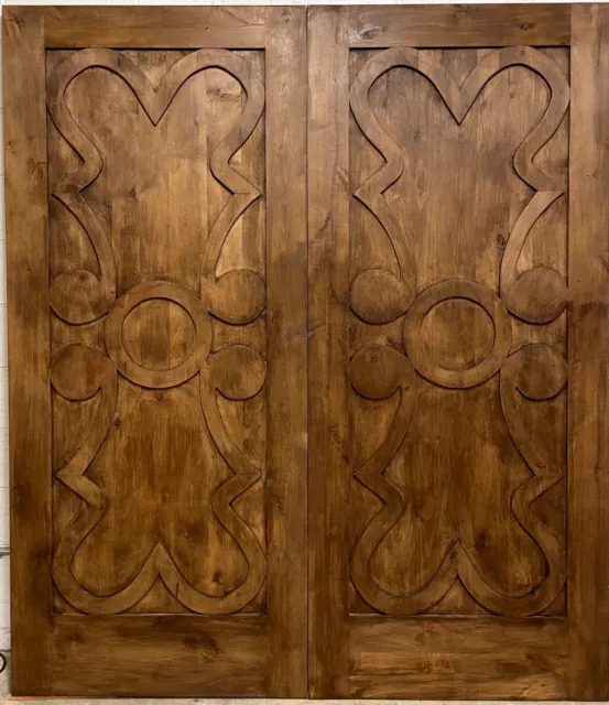 Rustic alder lumber double barn solid wood doors  72 X 83" thick w/rail carved