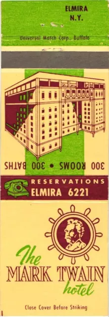 Elmira New York The Mark Twain Hotel Vintage Matchbook Cover