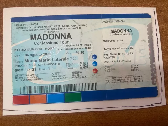 Madonna Ticket/Biglietto - Roma Stadio Olimpico 06/08/2006  - Perfetto