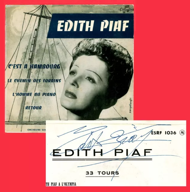 Edith PIAF - Signature autographe sur pochette du 45 tours La vie en rose 