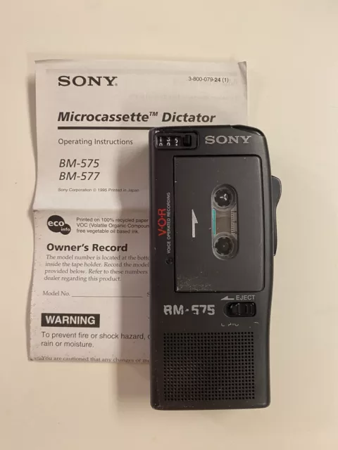 Sony BM-575 Handheld Microcassette Voice Recorder Dictating Machine VOR *Tested*