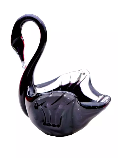 Elegant Black Langham glass Swan Figurine vase