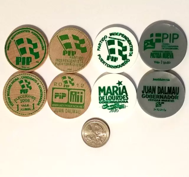 Set 4 Ficha PIP PARTIDO INDEPENDENTISTA PUERTO RICO Wooden Nickel token PATRIOTA