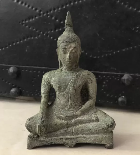 Antique Thai Khmer Seated Bronze Buddha, Shothai Style 17th Century