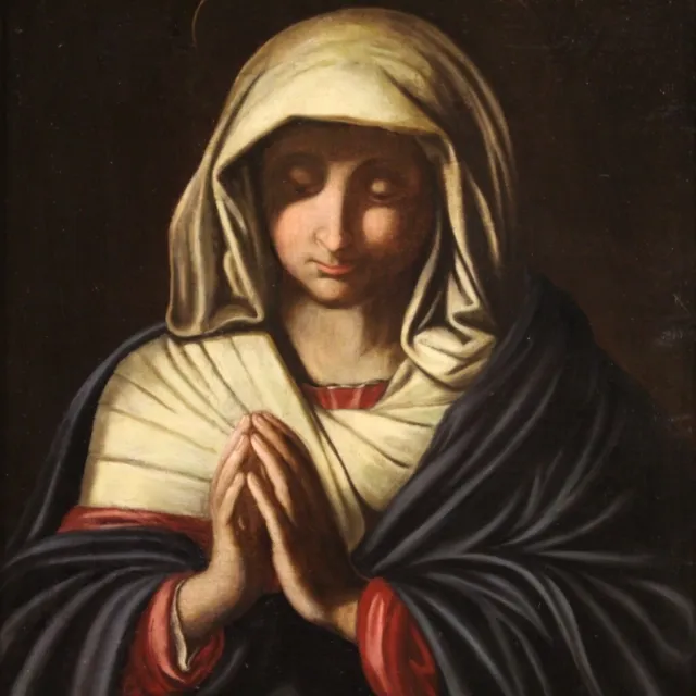 Pintura religiosa Madonna cuadro óleo sobre lienzo 600 Santa Virgen siglo XVII