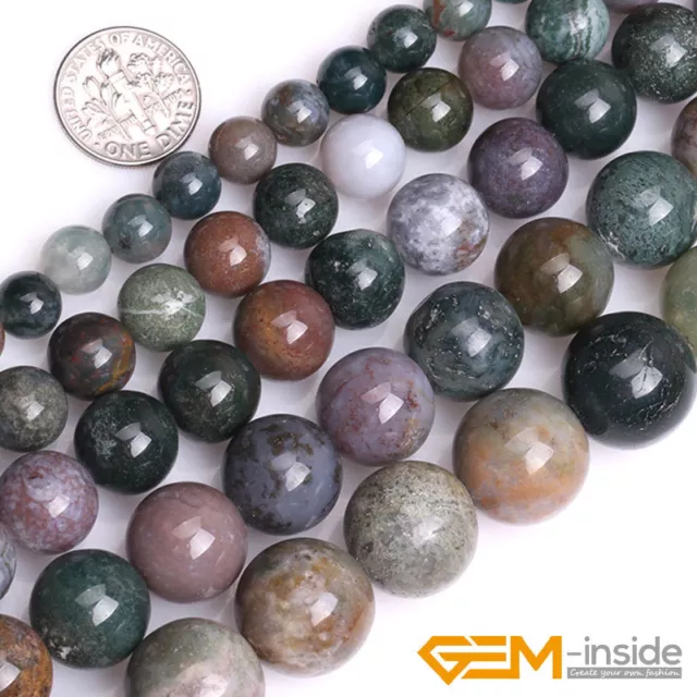 Natural Indian Agate Gemstone Round Loose Spacer Beads For Jewelry Making 15" YB