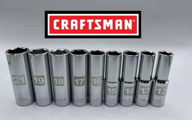 NEW CRAFTSMAN 9pc 1/2" Drive DEEP METRIC 6 point socket set ! (12-21mm)