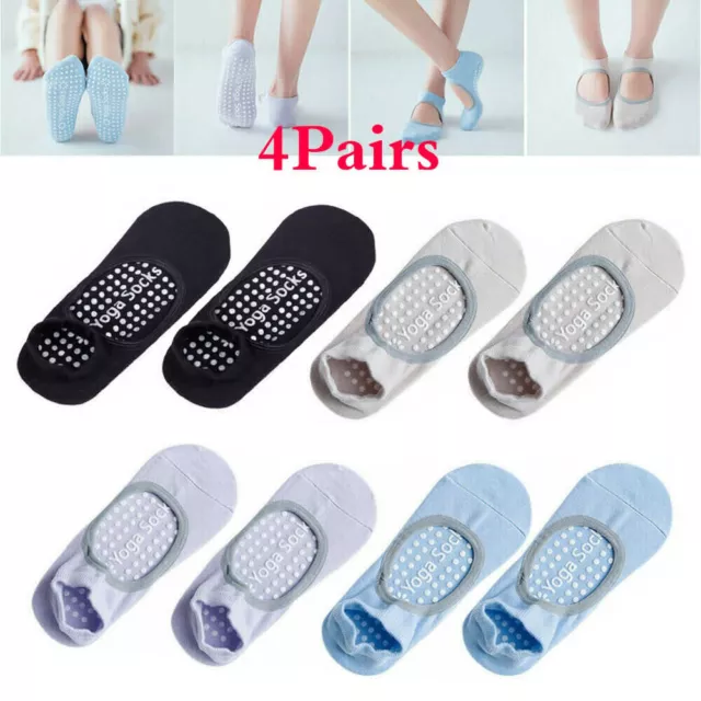 2Pairs Yoga Socks with Grips Non Slip Grip Crew Socks for Pilates