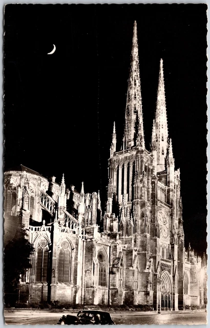 "La Nuit" La Cathedrale St-Andre Bordeaux France Real Photo RPPC Postcard