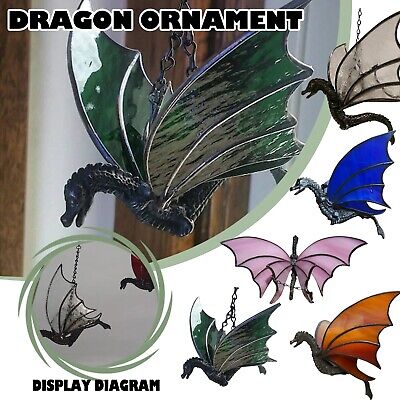 Dragon Hanging Stained SunCatcher, Colored Stained Hang Suncatcher Window Decor/
