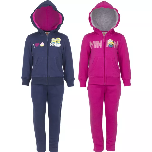 Nuovo Tuta da Jogging Set Tempo Libero Sport Ragazza Minions Blu Rosa 98 104 116