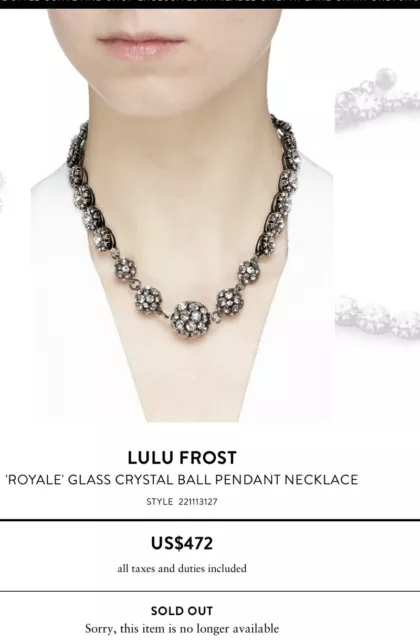 Sold Out LULU FROST ROYALE' GLASS CRYSTAL BALL PENDANT NECKLACE NEW 2