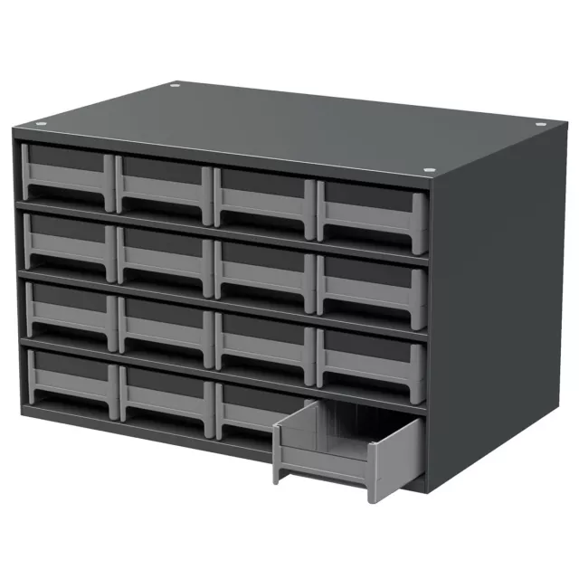 Akro-Mils 19416 Drawer Bin Cabinet With 16 Drawers, Steel, Polystyrene, Gray