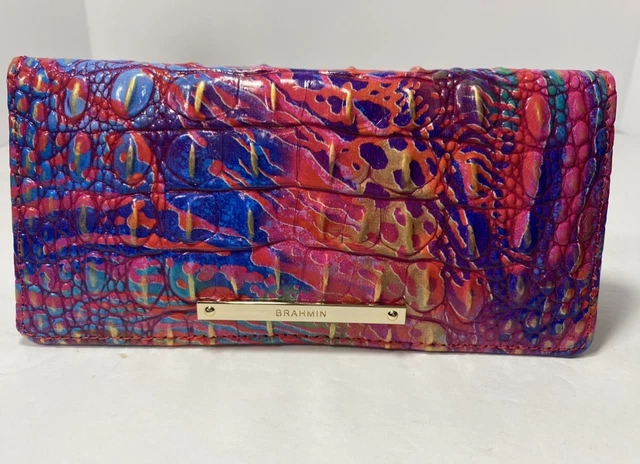 Brahmin RAINBOW FISH Melbourne Croc Embossed Leather Ady Wallet & Conditioner BN