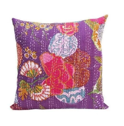 Kantha Quilted Patchwork Pillowcase Indian Handmade Cushion Cover Boho Bed Throw