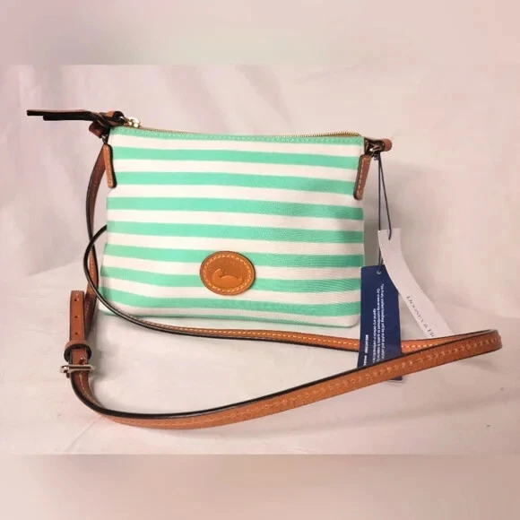 NEW! Dooney & Bourke mint striped, Nylon crossbody pouchette! Clean, utilitarian