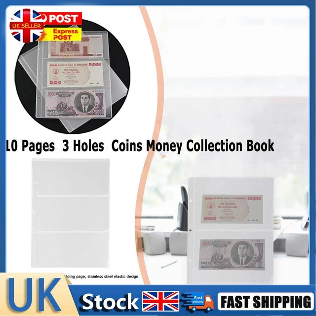 10pcs Pages 3 Holes Paper Money Album Currency Banknote Collection Book (2) Hot