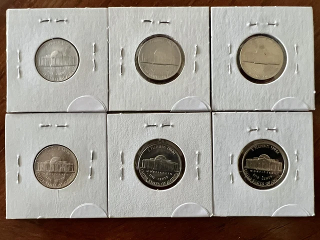 6 Various Us Nickels Mixed Dates- Very Nice Condition. No Reserve!